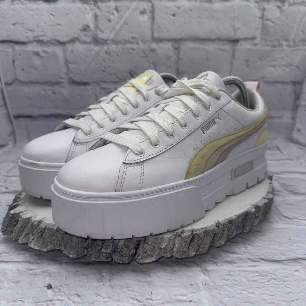 Puma Women's Size 11 Mayze Platform White Yellow Pink Sneakers Casual Shoes - Picture 5 of 12